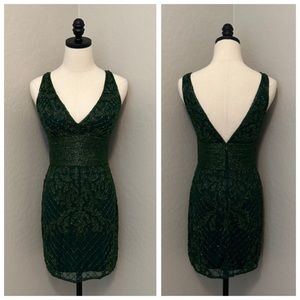 NEW PRIMAVERA SZ 8 FOREST GREEN BEADED FORMAL COCKTAIL DRESS